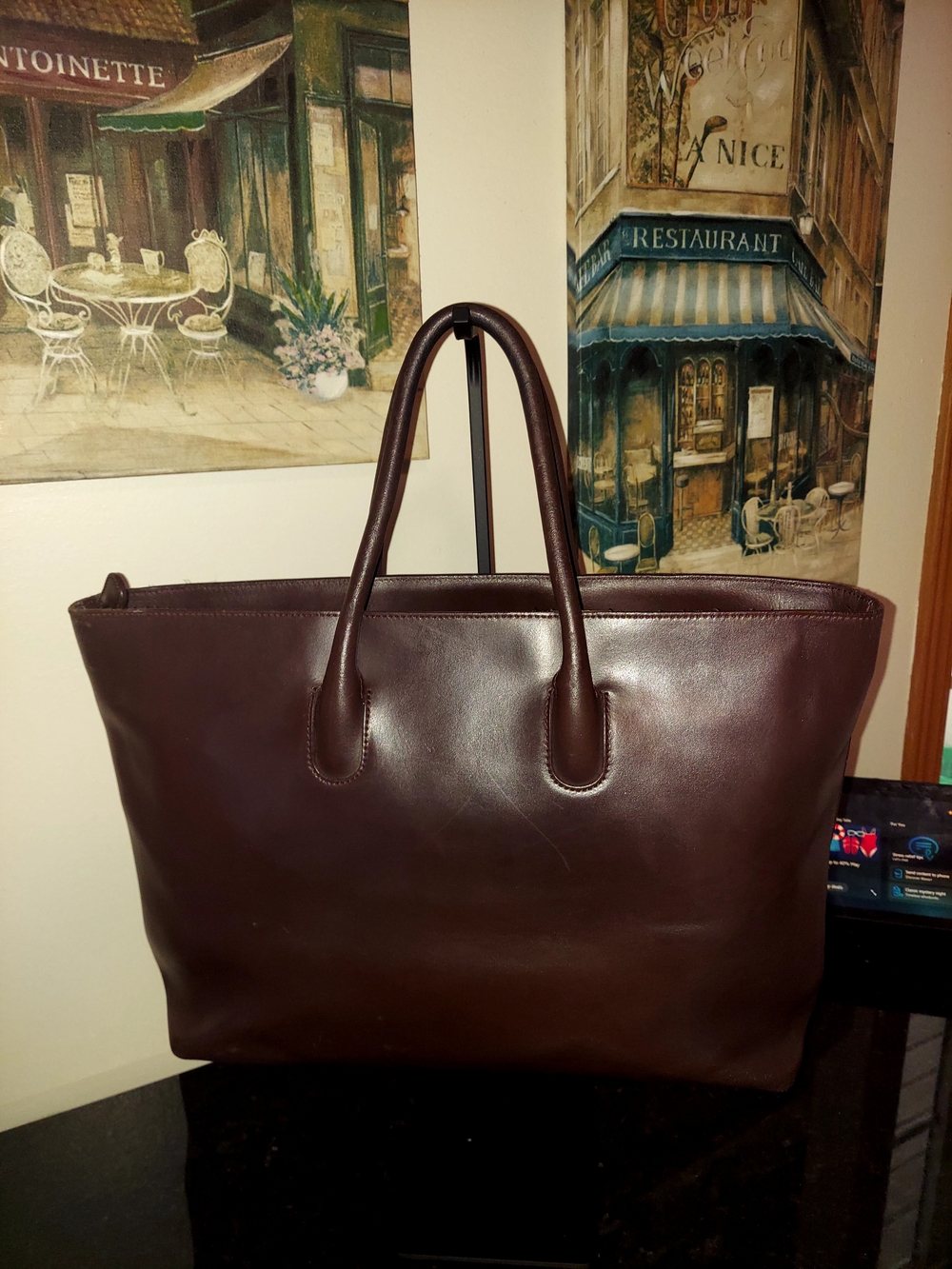 🤎Furla Brown Smooth Calfskin Leather Tote Shoulder Bag! GUC!